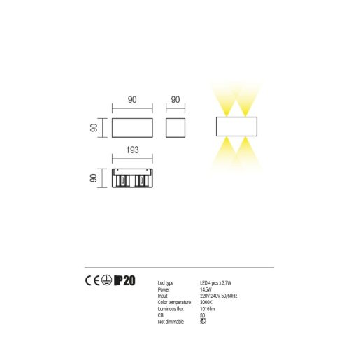 AMPLITUDE LED fali lámpa, direkt/ indirekt fény, fehér