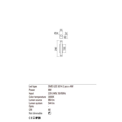 PALOS Modern LED fali lámpa fekete, 864 lumen