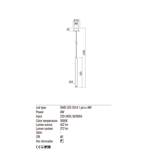 PALOS Modern LED függőlámpa matt réz, 432 lumen
