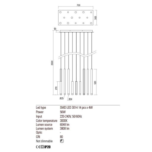 PALOS Modern LED csillár matt réz, 6048 lumen