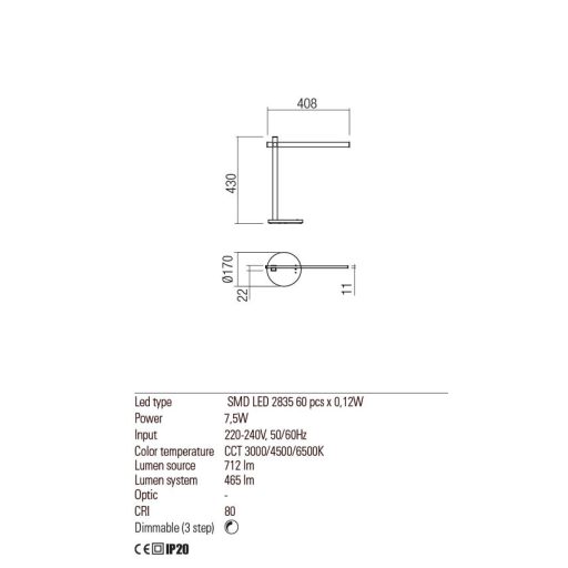 OMEO Modern LED asztali lámpa fekete, 712 lumen