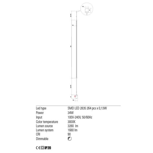 ACROBAT modern LED függő/állólámpa, matt fekete, 30W, 3000K, 1680lm