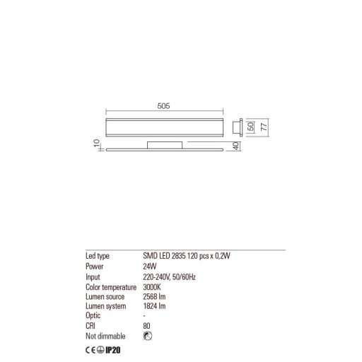 RAIL Modern LED fali lámpa fekete, 2568 lumen