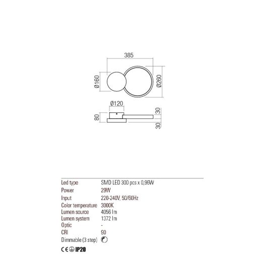 CRONOS modern LED fali lámpa, matt fekete, 29W, 3000K, 1372lm