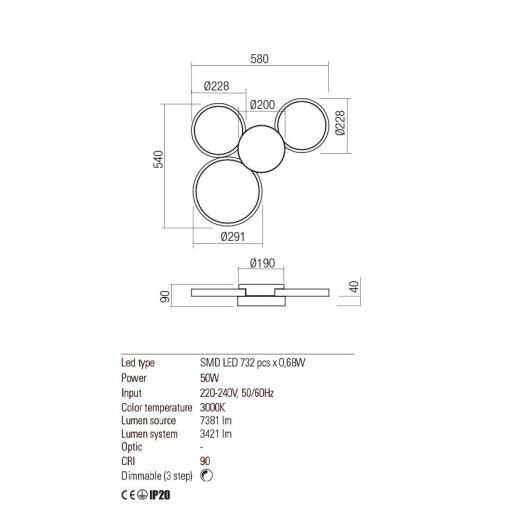 CRONOS modern LED mennyezeti lámpa, bronz, 50W, 3000K, 3421lm