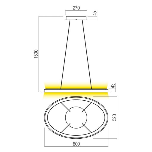 NOBU modern LED függőlámpa, matt arany, 80W, 3000/4000K, 4878lm