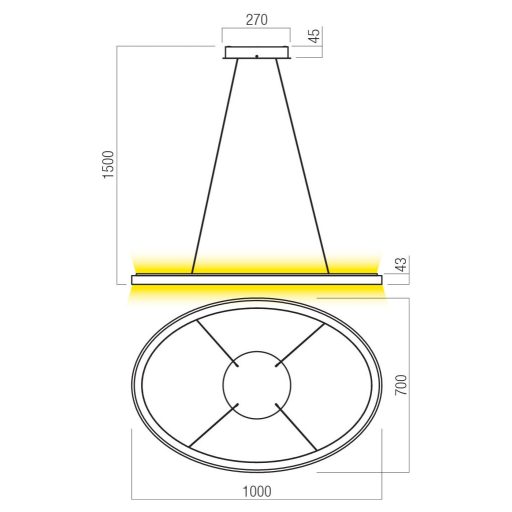 NOBU modern LED függőlámpa, matt arany, 100W, 3000/4000K, 6122lm
