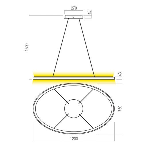 NOBU modern LED függőlámpa, matt arany, 120W, 3000/4000K, 7220lm