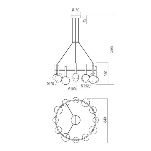 BOLLA modern LED függőlámpa, matt arany, 53W, 2700/3000K, 4011lm, TRIAC dimmelhető