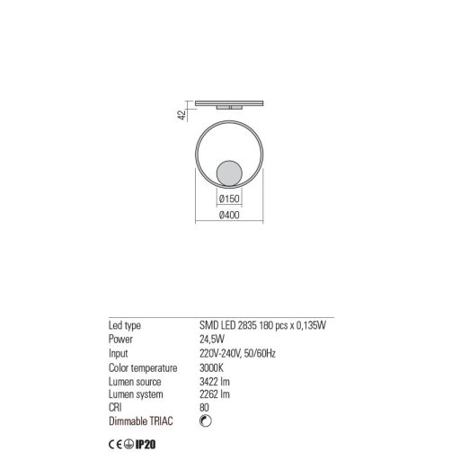 ORBIT modern LED fali/mennyezeti lámpa, bronz, 3000K, Ø40 cm, TRIAC dimmelhető