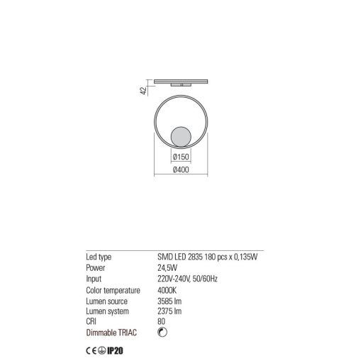 ORBIT modern LED fali/mennyezeti lámpa, bronz, 4000K, Ø40 cm, DALI dimmelhető