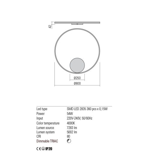 ORBIT modern LED fali/mennyezeti lámpa, bronz, 4000K, Ø80 cm, TRIAC dimmelhető