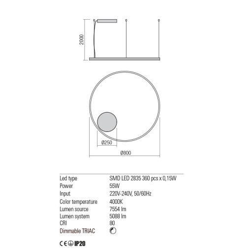 ORBIT modern LED függőlámpa, matt fekete, 4000K, Ø80 cm, DALI dimmelhető