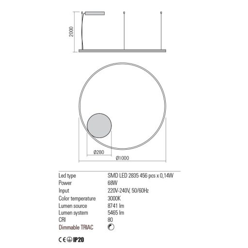 ORBIT modern LED függőlámpa, fehér, 3000K, Ø100 cm, TRIAC dimmelhető