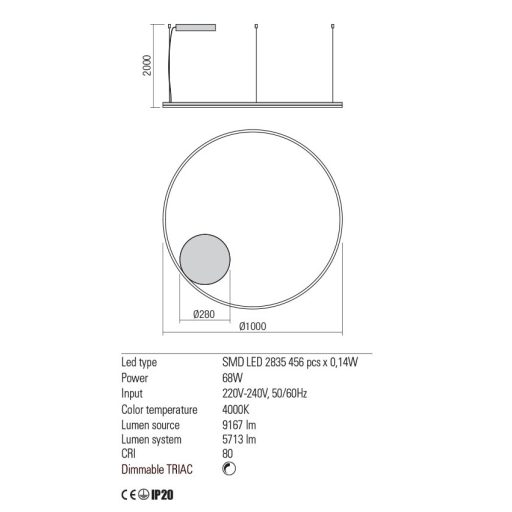 ORBIT modern LED függőlámpa, fehér, 4000K, Ø100 cm, DALI dimmelhető