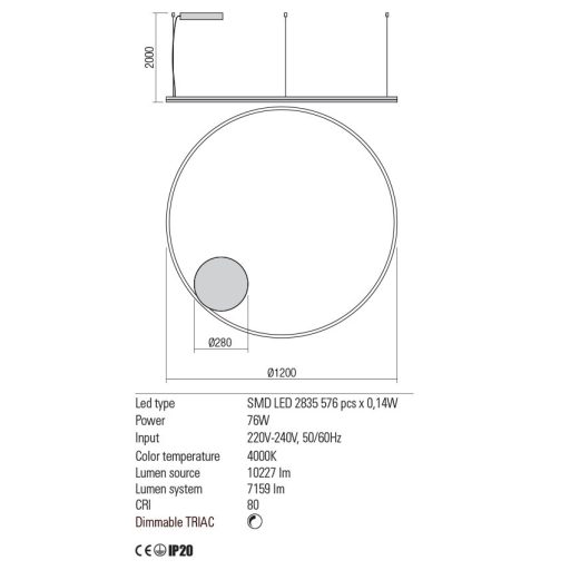 ORBIT modern LED függőlámpa, bronz, 4000K, Ø120 cm, DALI dimmelhető