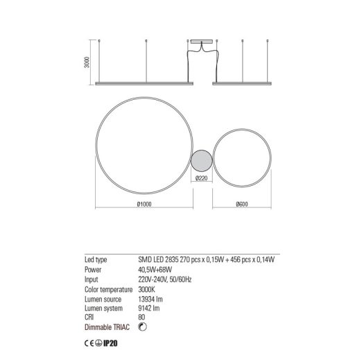 ORBIT modern LED függőlámpa, bronz, 3000K, Ø100+60 cm, DALI dimmelhető