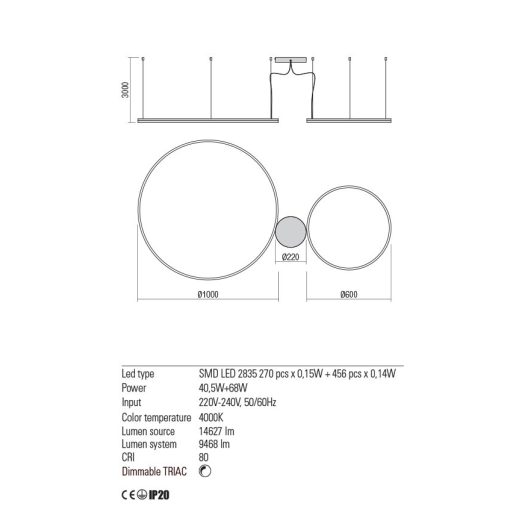 ORBIT modern LED függőlámpa, bronz, 4000K, Ø100+60 cm, DALI dimmelhető