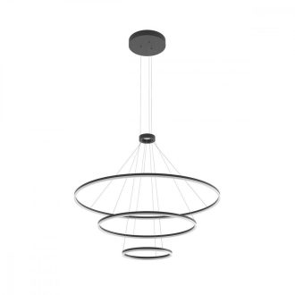 ORBIT modern LED függőlámpa, matt fekete, 3000K, Ø120+80+40 cm, TRIAC dimmelhető