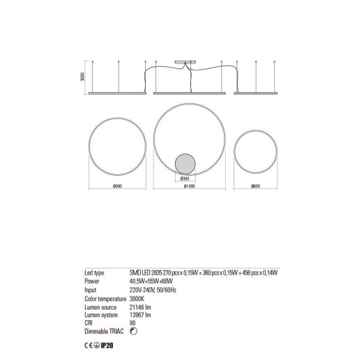 ORBIT modern LED függőlámpa, matt fekete, 3000K, Ø100+80+60 cm, DALI dimmelhető