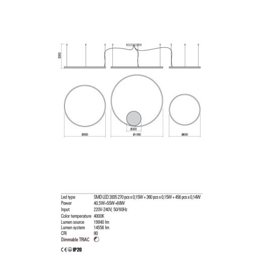 ORBIT modern LED függőlámpa, bronz, 4000K, Ø100+80+60 cm, TRIAC dimmelhető
