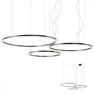 ORBIT modern LED függőlámpa, matt fekete, 4000K, Ø100+80+60 cm, DALI dimmelhető