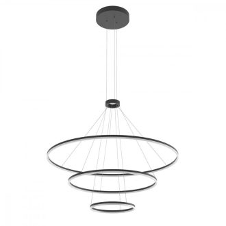 ORBIT modern LED függőlámpa, matt fekete, 3000K, Ø150+100+60 cm, TRIAC dimmelhető
