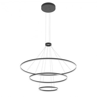 ORBIT modern LED függőlámpa, matt fekete, 4000K, Ø150+100+60 cm, DALI dimmelhető