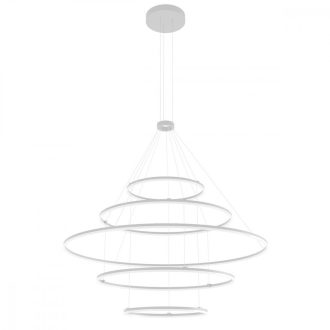 ORBIT modern LED függőlámpa, matt fehér, 3000K, Ø150+100+100+60+60 cm, DALI dimmelhető
