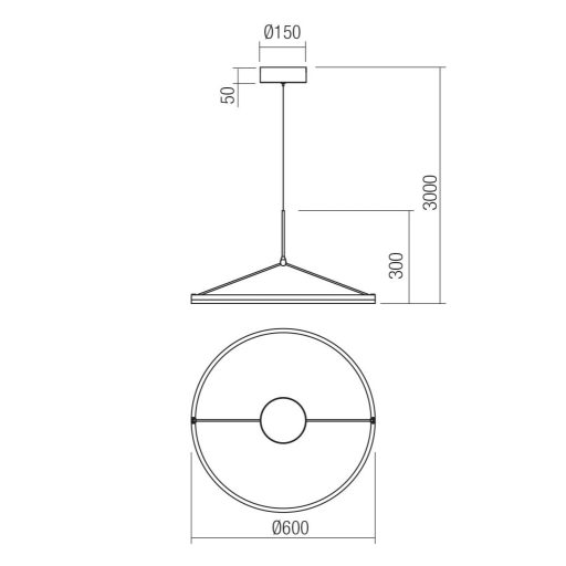 ORBIT modern LED függőlámpa, matt fekete, 3000K, Ø60 cm, DALI dimmelhető