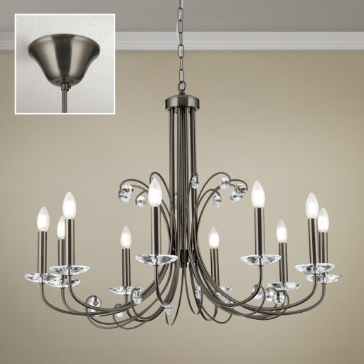 ARIANE klasszikus kristály csillár 10xE14, fekete-nikkel