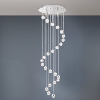   BALL modern LED csillár, fényes nikkel, átlátszó kristályüveg búra, Ø80 cm, 3000 K, 108 W