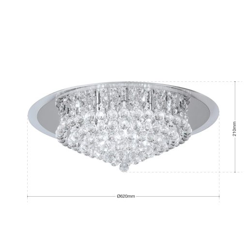 GLORIA kristály mennyezeti lámpa, 62cm, króm