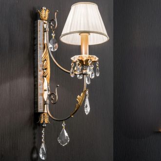   MIRAMARE klasszikus fali lámpa, ezüst-arany, fehér textilernyő, 72 cm, 1xE14