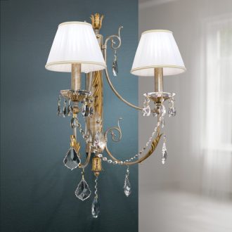   MIRAMARE klasszikus fali lámpa, ezüst-arany, fehér textilernyő, 72 cm, 2xE14