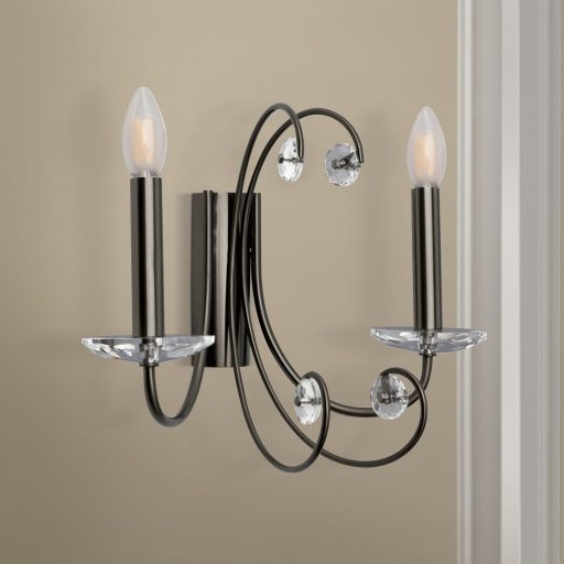 ARIANE klasszikus kristály fali lámpa 2xE14, fekete-nikkel