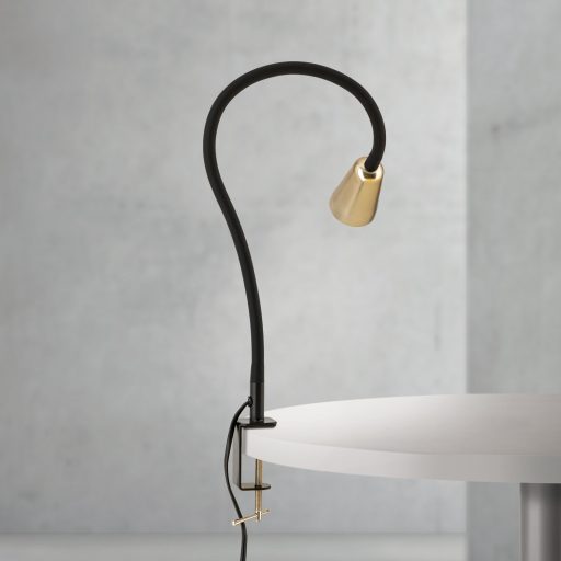 DOTTY modern csíptetős lámpa, fekete, hajlítható nyakkal, 65 cm