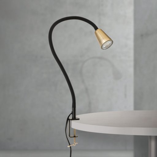 DOTTY modern csíptetős lámpa, fekete, hajlítható nyakkal, 65 cm