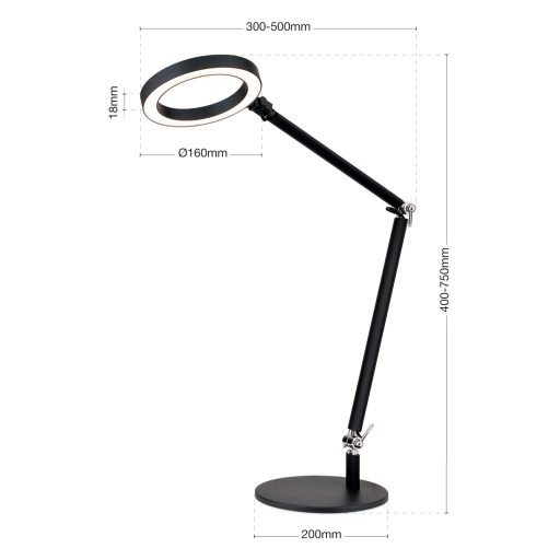 RINGO modern LED asztali lámpa , fekete, 1100lm