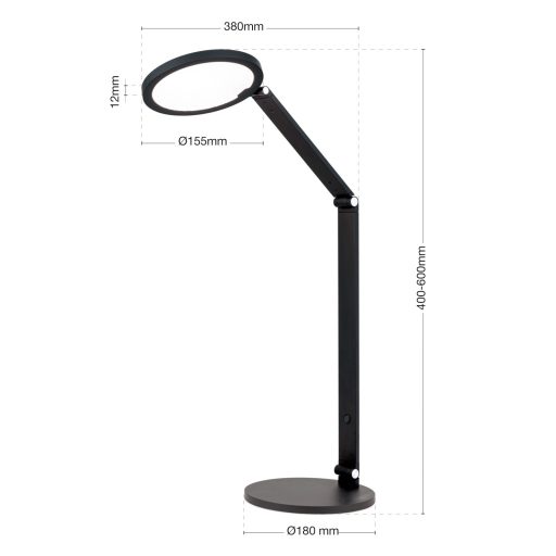 FATI modern LED asztali lámpa , fekete, 800lm
