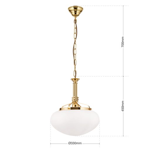 WIENER NOSTALGIE klasszikus függőlámpa, fényes sárgaréz, Ø33 cm