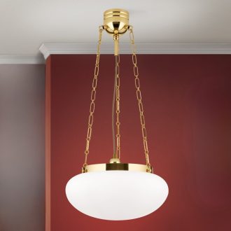   WIENER NOSTALGIE klasszikus függőlámpa, fényes sárgaréz, matt opál üvegbúra, Ø40 cm, búramagasság 22 cm