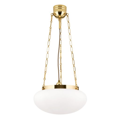 WIENER NOSTALGIE klasszikus függőlámpa, fényes sárgaréz, matt opál üvegbúra, Ø40 cm, búramagasság 22 cm
