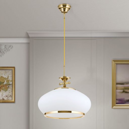Empire klasszikus függőlámpa arany, opál búra, d:40cm
