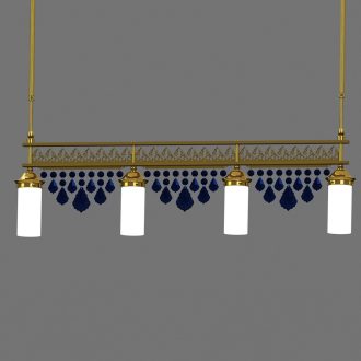   ORIONTAL keleti stílusú függőlámpa, arany, kék kristályfüggőkkel, 116 cm