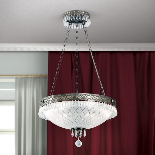 EMPIRE CRYSTAL klasszikus függőlámpa, antik patina, Ø49 cm