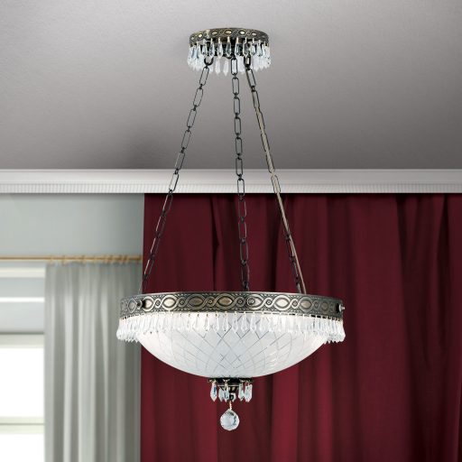 EMPIRE CRYSTAL klasszikus függőlámpa, antik patina, Ø49 cm