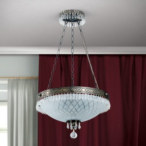 EMPIRE CRYSTAL klasszikus függőlámpa, antik patina, Ø49 cm