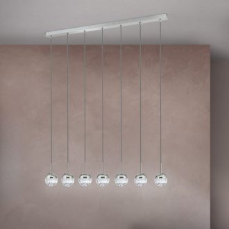   BALL modern LED függőlámpa, fényes nikkel, átlátszó kristályüveg búra, 100 cm, 3000 K, 31,5 W