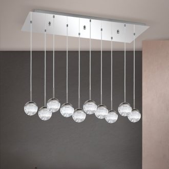   BALL modern LED függőlámpa, fényes nikkel, átlátszó kristályüveg búra, 100 cm, 3000 K, 45 W